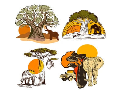 Baobab Tree Sketches africa african baobab drawing elephant illustration nature safari savannah sketch sunset superfruit tree zimbabwe