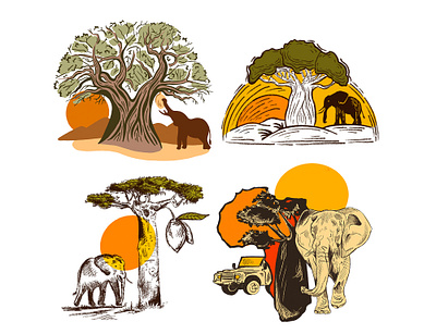 Baobab Tree Sketches africa african baobab drawing elephant illustration nature safari savannah sketch sunset superfruit tree zimbabwe