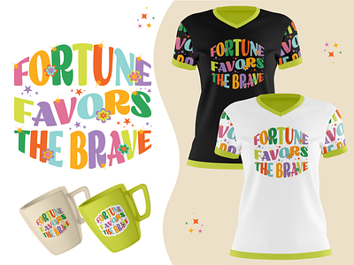 Motivational Colorful Typography TShirt Fortune Favors the Brave clothing colorful creative fashion fortune gift tshirt graphic tshirt lettering motivational pod poster print quote retro shirt stylish tshirt tshirt design idea typography women tshirts