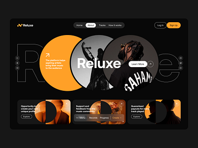 Music platform / Reluxe artists dashboard home page design listening main page music music landing page music platform music player play records solar digital track ui ui design website design