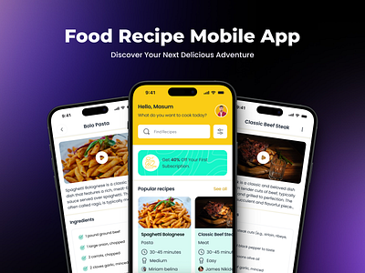 Food Recipe Mobile App UI animation graphic design ui