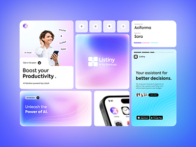 AI Saas Product - Listiny ai app branding creative gradient inte minimal platform saas social media ui