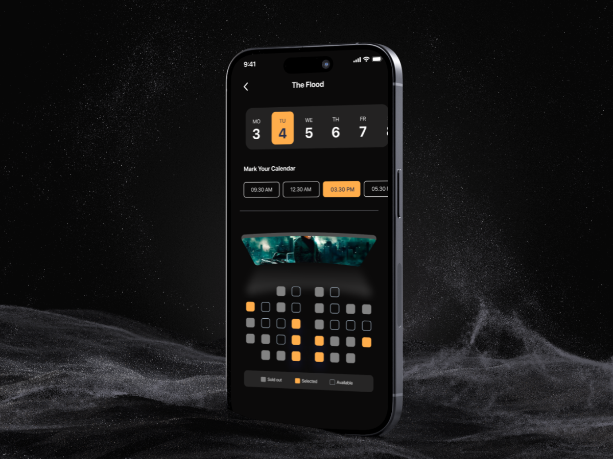 Movie Ticket Booking app app ui cinema dark film movie movie app ui uidesign uiux ux