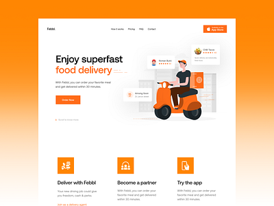 Febbl - Landing Page clean design food delivery food delivery app illustration interface landing page minimal typeface ui ui design ux web design