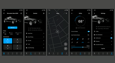 Smart car remote control app blackstyle graphic design uxui