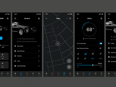 Smart car remote control app blackstyle graphic design uxui