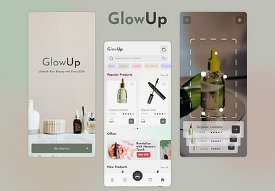 GlowUp - Cosmetic Mobile App💄 android app application cosmetic design graphic design ios login minimal mobile natural neutral toned resposive shop signin signup store ui user interface ux