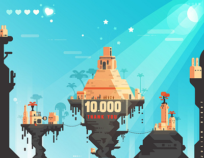 10000 Followers, Thank You Dribbblers! 2d board game children book city game illustration landscape video game village