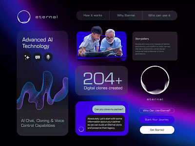 Eternal AI Landing Page UI Components ai artificial intelligence branding components futuristic glassmorphic graphic design logo motion graphics ui