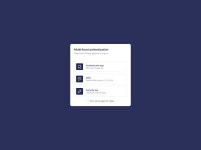 Authentication methods authentication method authenticator app component cta design exploration digital design figma light mode mobile modal multi options phone product design security key sms ui ux web web design