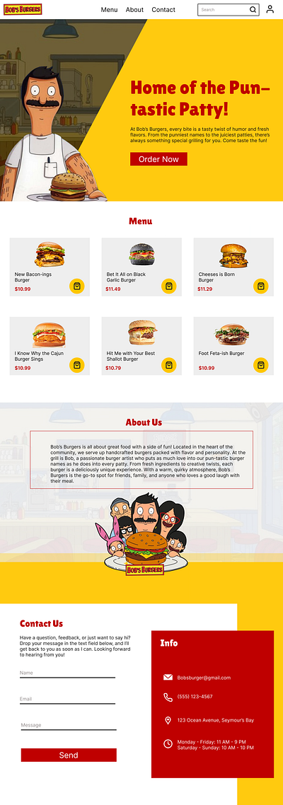 Bob's Burger UI Website (FIGMA) bobs burger graphic design ui web design