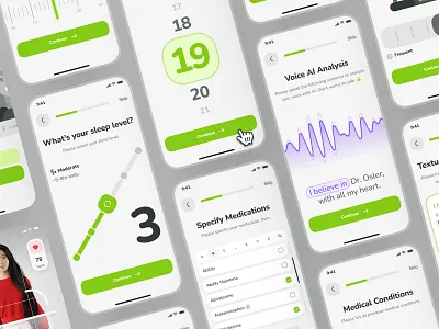 osler: AI Telehealth & Telemedicine App | Health Assessment UIUX ai doctor app ai telehealth app assessment ui clean doctor consultation app flat green health assessment healthcare assessment healthcare ui kit minimal onboarding onboarding screen onboarding ui quiz ui telehealth app telehealth ui kit telemedicine app virtual doctor app virtual health companion app