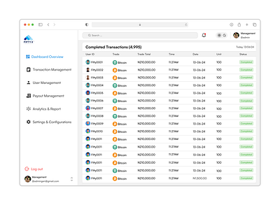 Transaction Management product design ui