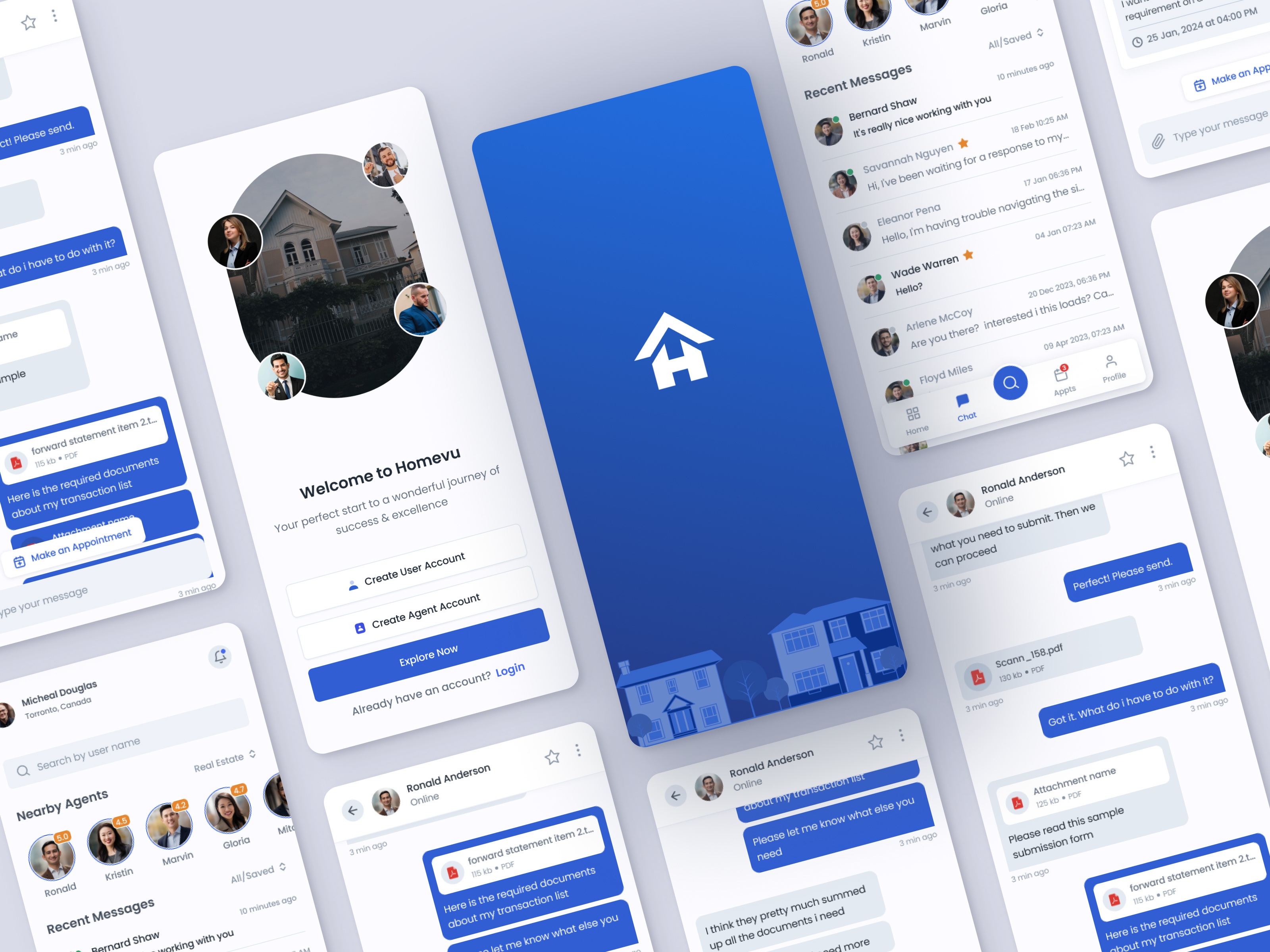 Real Estate Agent Connecting Application agent agent chating appointment booking chat chatting app connecting figma ui home message mobile application mobile ui property property agent property searching real estate real estate app ui ux ux app