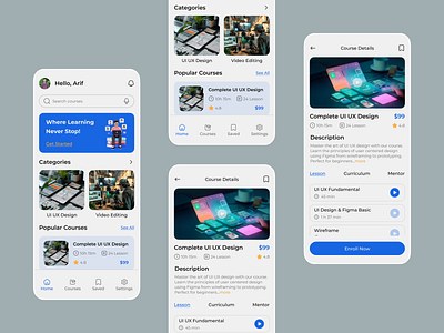 Education App UI Design app app design app ui app ui ux design inspiration dribble shot edtech education app education app ui education mobile app figma design figma ui learning app learning app design mobile app design student learning ui ux design user experience user interface visual design