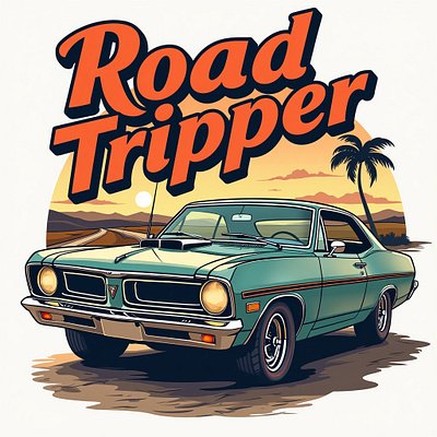 Road Tripper Retro style T-Shirt Design car design digital art graphic design illustration logo retro road sunset t shirt t shirt design tripper vector