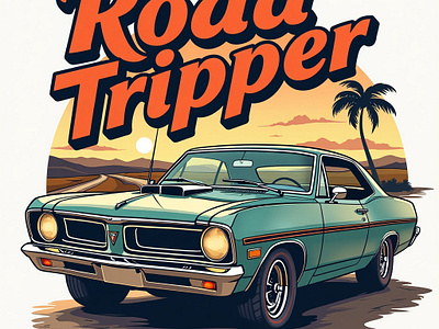 Road Tripper Retro style T-Shirt Design car design digital art graphic design illustration logo retro road sunset t shirt t shirt design tripper vector