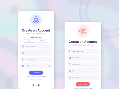 Sign Up Page animation application appllogin appsignup auth background branding clean colors createacount design illustration logo morden page signup typography ui uniqe unique design