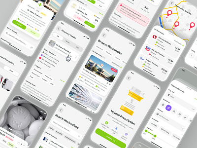 osler UI Kit: AI Telehealth App | Drug E-Pharmacy App UIUX ai healthcare app ai telehealth app ai telemedicine app clean drug app drug ui e pharmacy app epharmacy app flat green map ui medication app minimal pharmacy app pharmacy catalog telehealth ui kit telemedicine ui telemedicine ui kit virtual doctor app virtual healthcare app