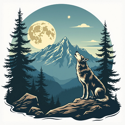 Wolf On The Mountain T-Shirt Design branding death design digital art graphic design illustration logo t shirt t shirt design vector