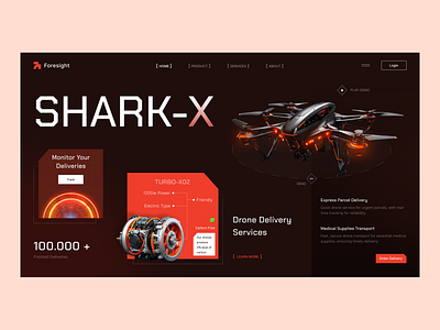 Shark X - Delivery Services delivery drone fly cam landing page ui ui design ux ui uxui visual visual design web website