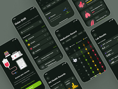 osler UI Kit: AI Telehealth App | EHR Electronic Health Record ai healthcare app ai medical app ai telehealth app ai telemedicine app clean dark mode ehr ehr app ehr ui electronic health record electronic health record app electronic health record ui flat green medical app medical history ui minimal patient app pharmacy app telehealth ui kit