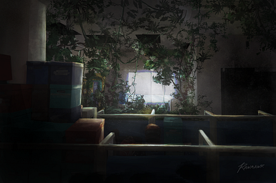 Post-Apocalyptic Office - Digital Painting & PhotoManip brutalism cinematic digital painting eco illustration last of us office photomanipulation plants post apocalypse visdev visual development