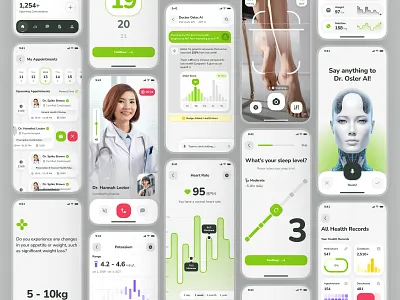 osler UI Kit: AI Telehealth App | Intelligent Wellness UIUX ai doctor app ai health assisstant app ai health companion app ai healthcare app ai pharmacy app ai telehealth app ai telemedicine app ai wellness app chart ui clean flat green minimal onboarding ui soft telehealth ui kit telemedicine ui kit virtual care app virtual doctor app voice ui