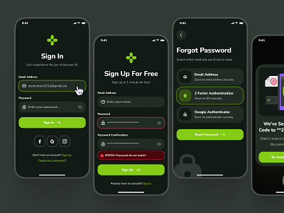 osler UI Kit: AI Telehealth App | Sign In Sign Up Authentication ai doctor app ai healthcare app ai telehealth app ai telemedicine app clean dark mode doctor consultation app forgot password ui green minimal register screen register ui sign in sign in screen sign in ui sign up sign up screen sign up ui virtual care app virtual care ui