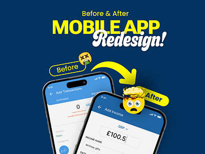 Before and after Income Entry UI/UX Redesign appredesign financialapp incomeentry motion graphics ui