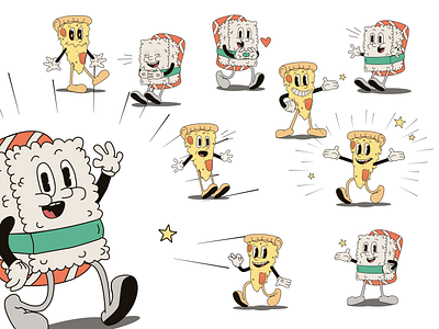 Cafe Mascots in Cuphead Style branding illustration