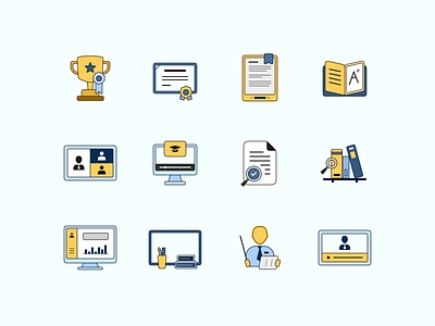 Education & E-learning Colored Outline Icons branding colored icon colored outline colored outline icon digital education e book e learning e learning icons edtech education icon elearning design flat icon design icons illustration minimal online class online course outline icons ui