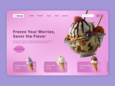 Ice Cream Landing Page - Web Design branding design figma homepage ice cream ice cream cone landing landing page product ui ui design uiux user experience user interface ux ux design web web design webdesign website