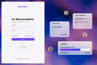 Sprinter - Log In Page digital log in marketing ui ux website