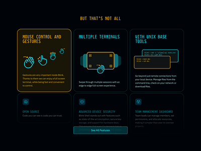 Blink Shell Features design illustration landing page mobile terminal ui website