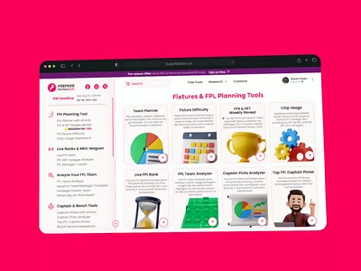 Premier Fantasy Tools – redesign of FPL analysis website ⚽ 3d analysis card dashboard english premier league epl fantasy football game gg modern pink red redesign soccer sport ui ux web design website