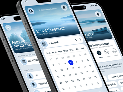 AsthmaPredict - Study App: Elevating the User Experience 💡 asthma app blue app calendar health health app medical app mobile app product design study app trendy app ui ux
