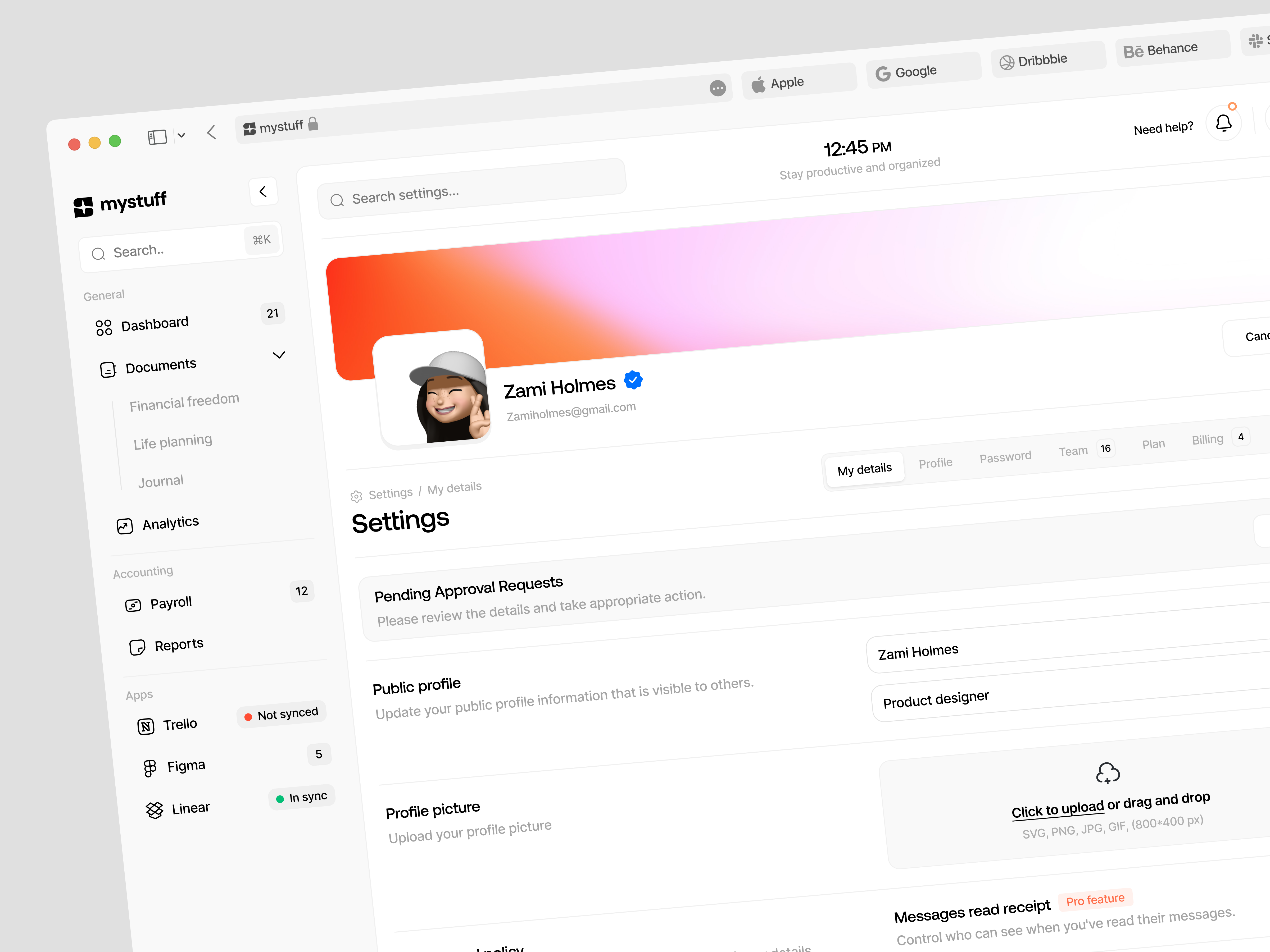 Settings Dashboard app clean dashboard design finance financial interface menu minimal navigation product design profile saas saas dashboard setting page settings sidebar ui user interface ux
