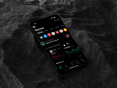 Home screen for Trading App iOS bitcoin cards design dark ui graph home home screen ios iphone mockups trading ui