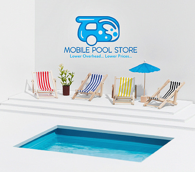 Mobile Pool Store Logo blue branding car colors design graphic design gray illustration kids logo logo design mobile mobile store mockup packaging planet sea store swim white