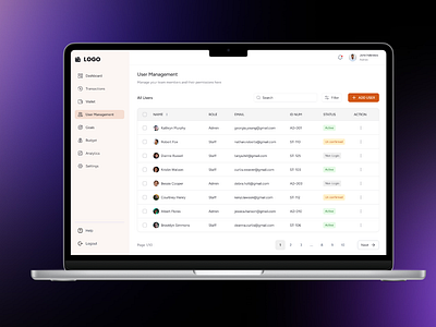 User Management dashboard manage ui ui user list user management web app