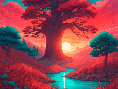 Red sun design digitalart graphic design illustration painting vector