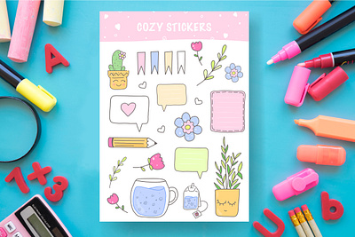 Cozy stickers cozy notebook planner stickers template