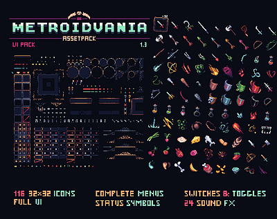 Metroidvania | Pixelart | UI & Icons 2d gamedesign gamedev icons indiegame indiegamedev menu metroidvania pixelart roguelike ui