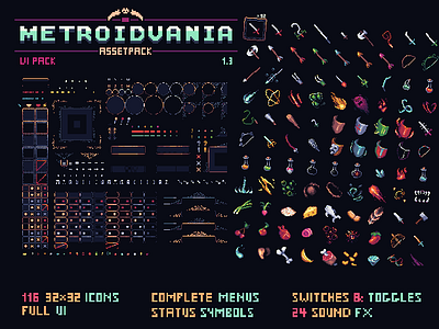 Metroidvania | Pixelart | UI & Icons 2d gamedesign gamedev icons indiegame indiegamedev menu metroidvania pixelart roguelike ui