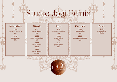 Plan zajęć Studio Jogi Pełnia canva graphic design timetable