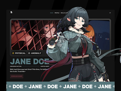 Jane Doe - Zenless Zone Zero Player Landing Page Design 🕹️ anime character figma japanese landing page manga nintendo playstation ui ui design user interface video games web design website