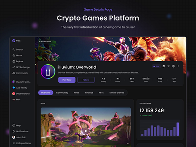 Crypto Games Platform: Game Details Page animation app blockchain crypto dark game games platform steam ui ux