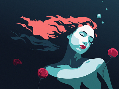 "Ophelia" - Final version, daily art adobe illustrator blue contrast daily art flat design illustration minimalism ophelia out of the blue pink portrait red red hair rose stylized vector vector artist vector illustration woman