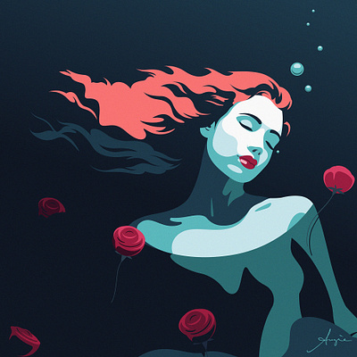 "Ophelia" - Final version, daily art adobe illustrator blue contrast daily art flat design illustration minimalism ophelia out of the blue pink portrait red red hair rose stylized vector vector artist vector illustration woman